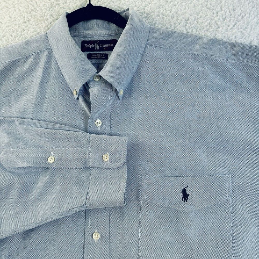 Ralph Lauren Dress Shirt Mens Size XL BIG Preppy  Blue Cotton Denim Button‎ Down